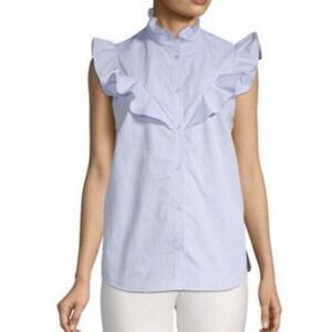 Parker women's Blue Ruffled Striped button down shirt size Medium